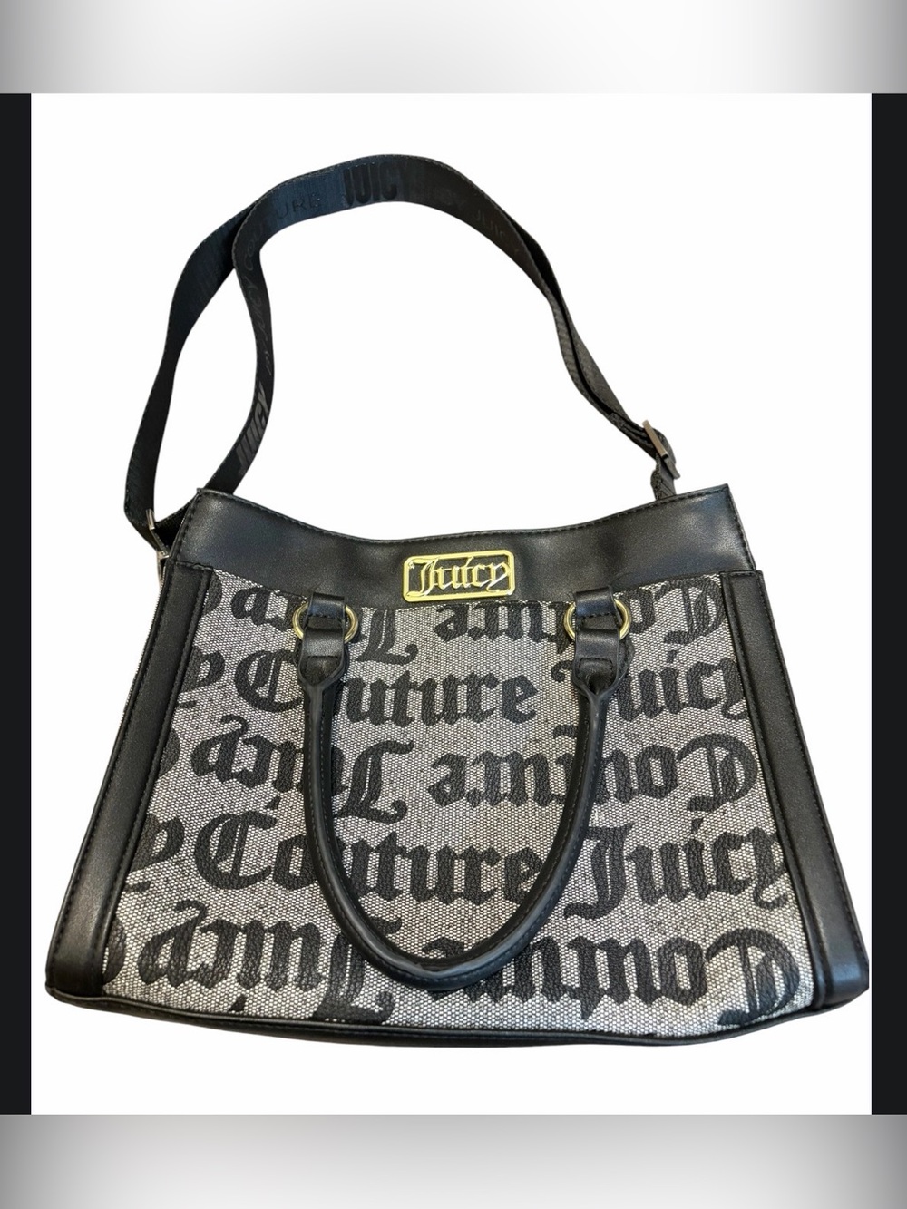 Juicy Couture Gothic Logo Satchel Shoulder Bag Y2K Logo Mania Black